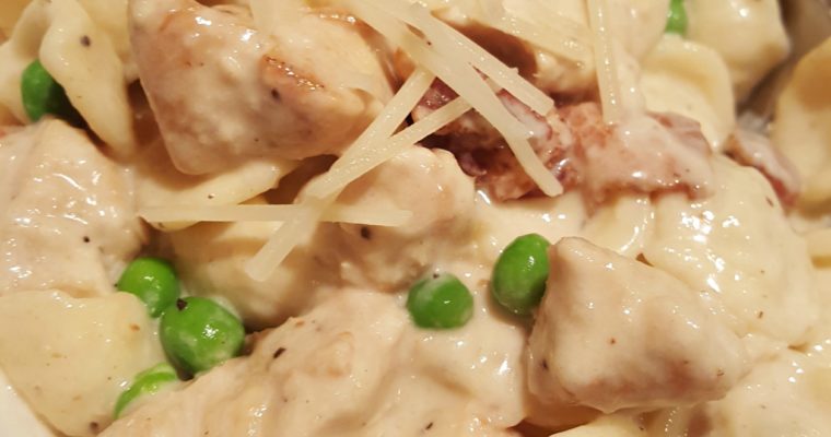 Orecchiette with Peas, Chicken & Bacon in Cream Sauce