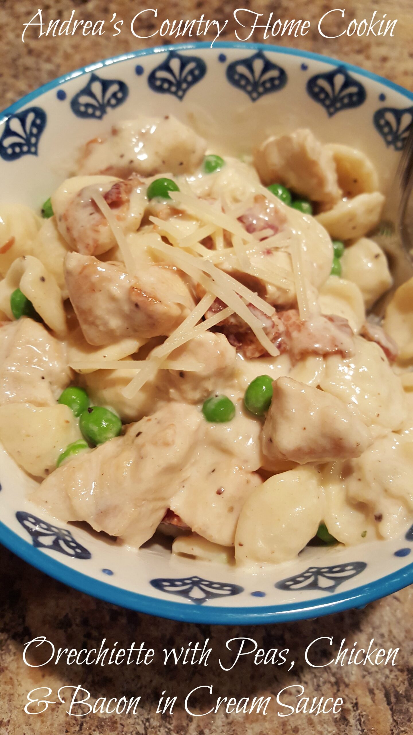 Orecchiette with Peas, Chicken & Bacon in Cream Sauce